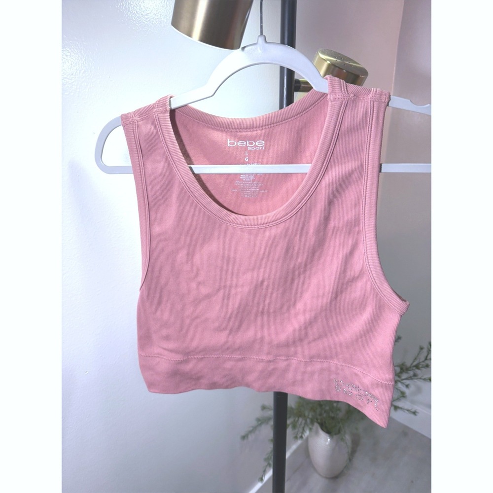 Bebe y2k workout bralette rose mauve ribbed stretch comfort SM‎ scoopneck layers
